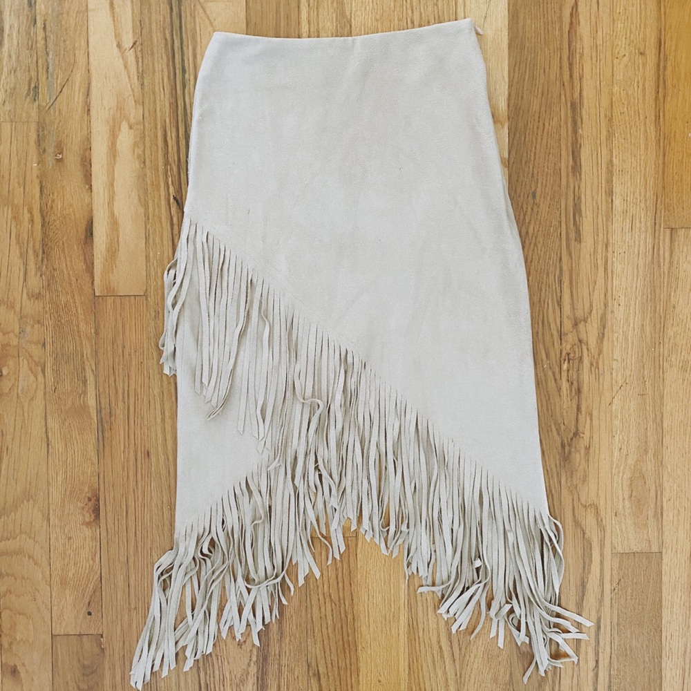Suede Fringe Skirt by Aqua, Tan Size XSmall